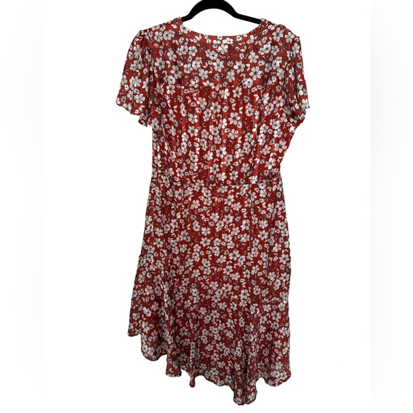 Sam Edelman Floral Dress Orange/Red Asymmetrical Size 12 - Picture 2 of 7